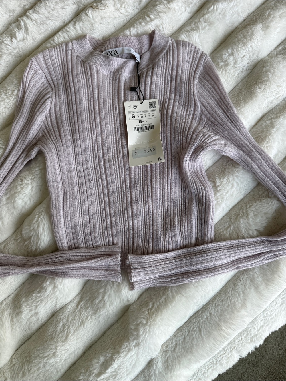 Zara Ribbed Long Sleeve Top — Pale Lilac